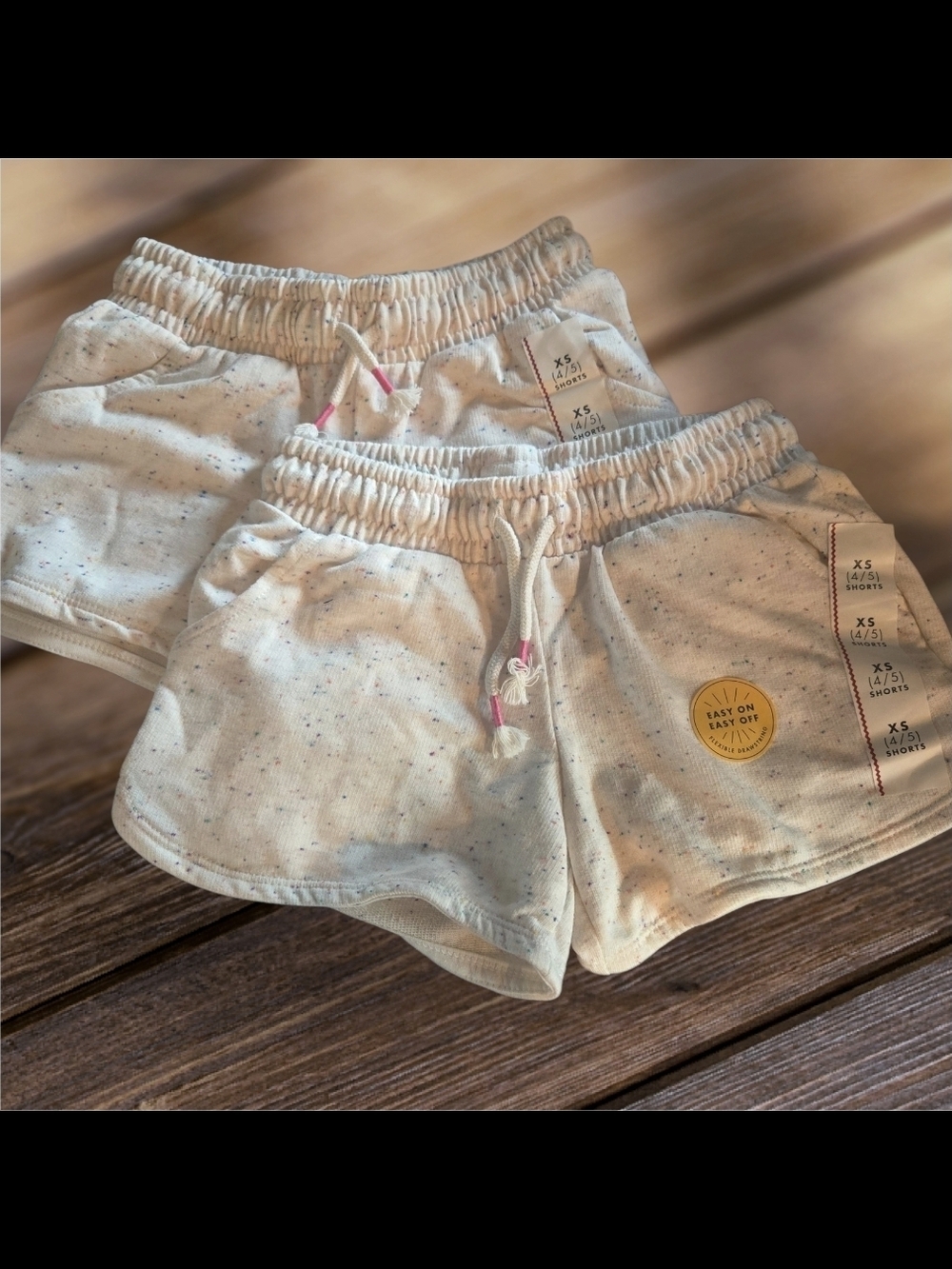 Cat & Jack Cream Speckled Drawstring Shorts 2 Pairs-XS NWT